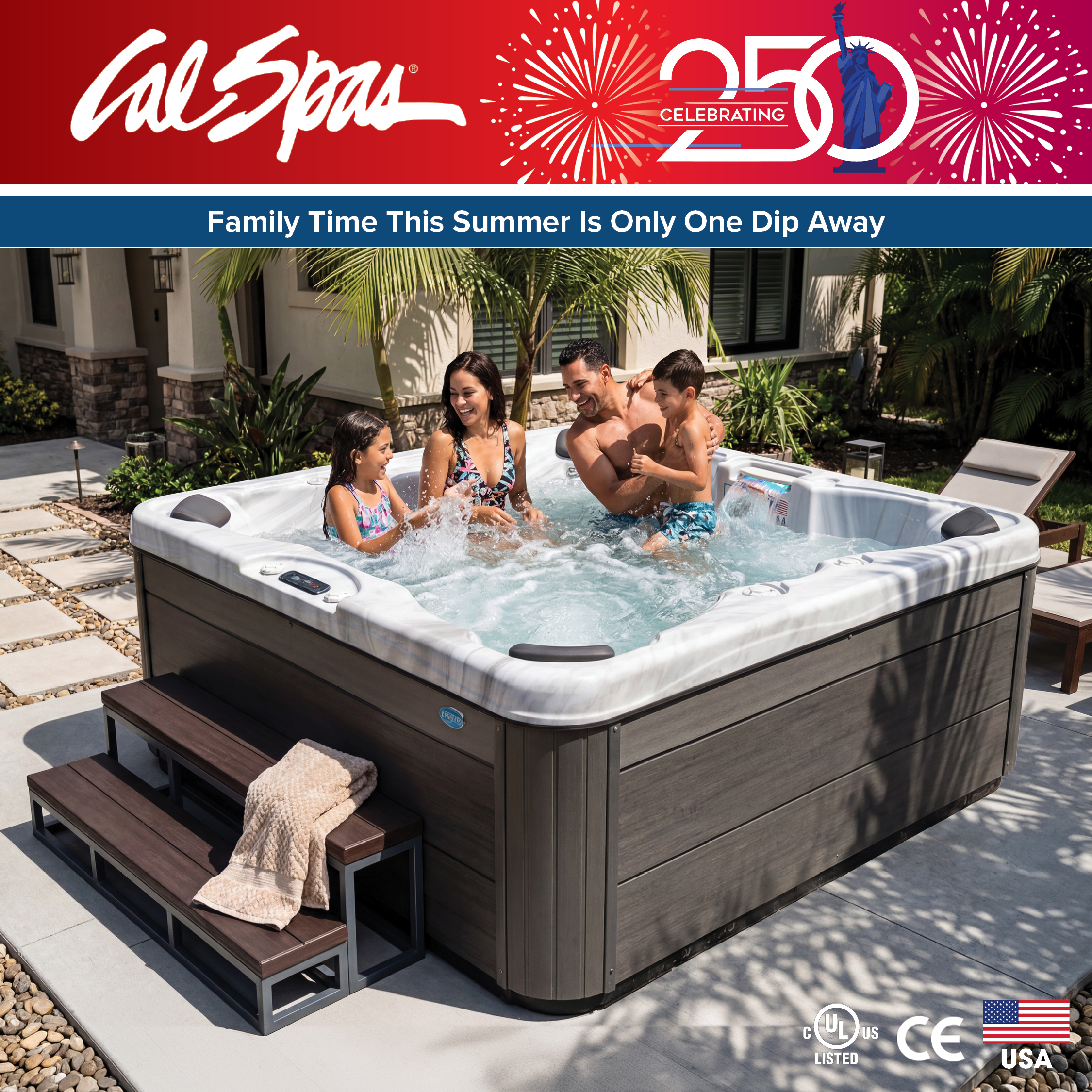 Calspas hot tub being used in a family setting - Livermore